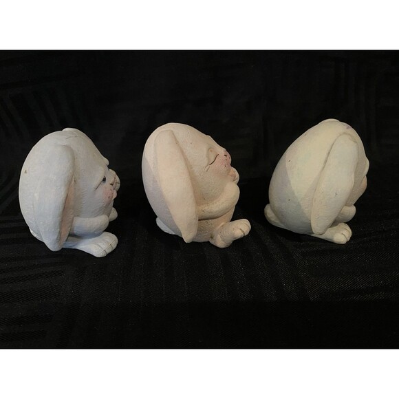 Bunny Egg shaped anthropomorphic floppy eared hand painted Easter figurines - Picture 4 of 8